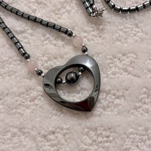 Hematite Heart Necklace + Free Bracelet